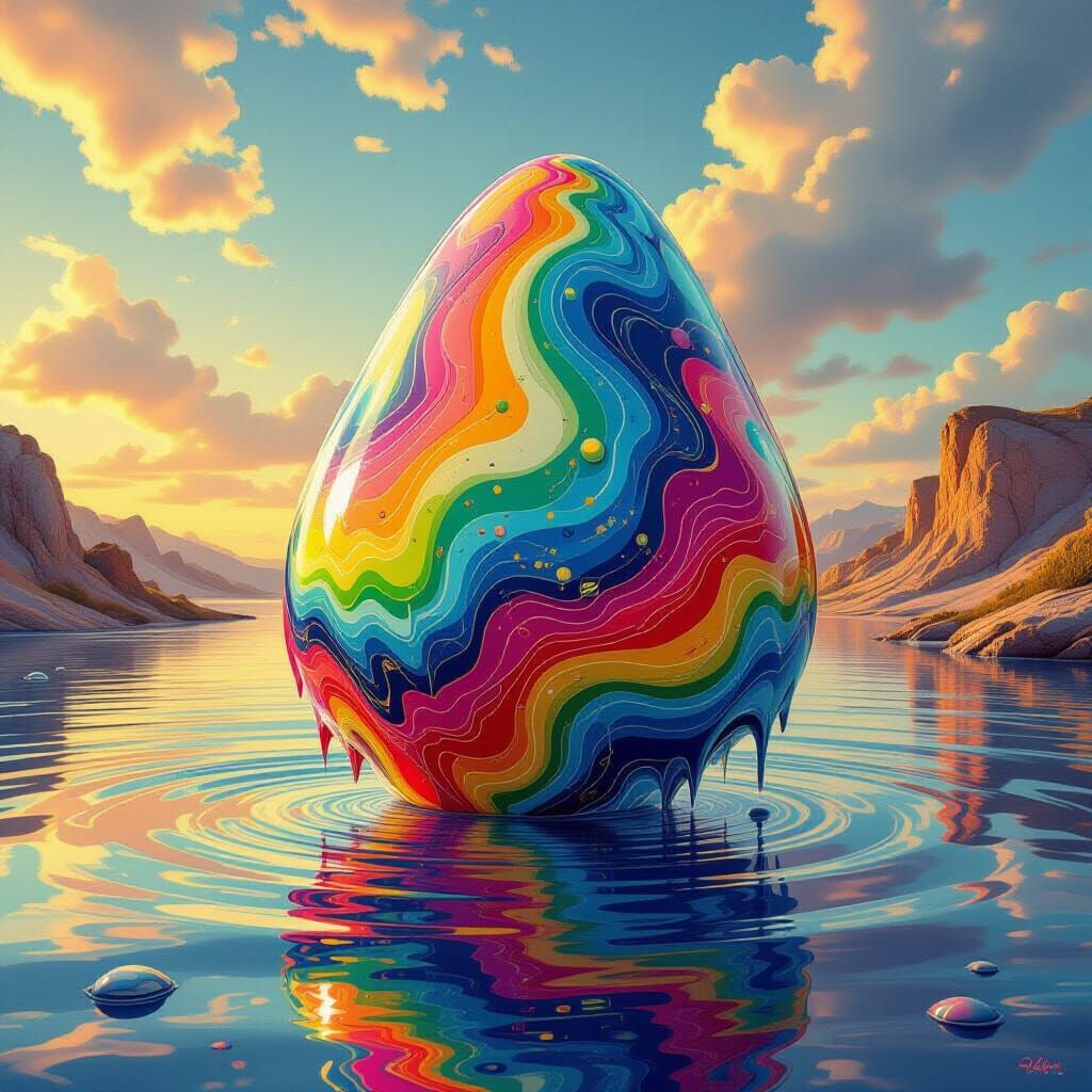 Surreal Melting Object in Dreamlike Landscape