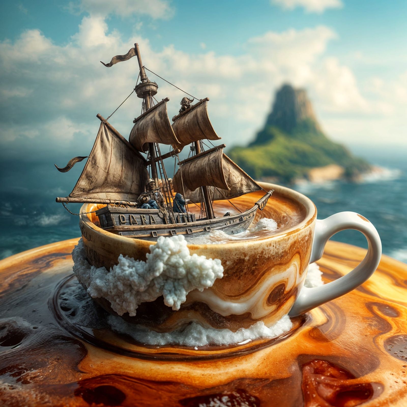 Pirate Ship Sailing Coffee Cup Sea