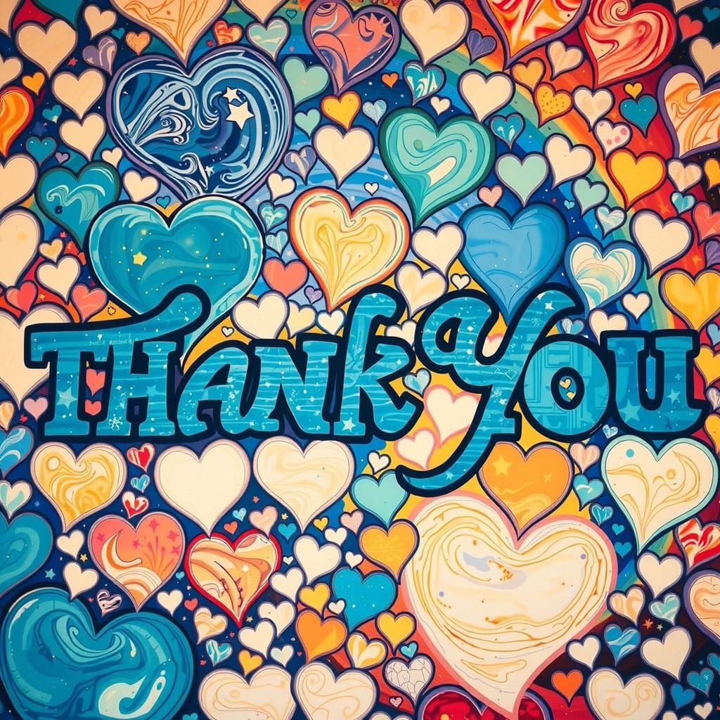 Text that says "THANK" and "YOU" on two separate lines in a whimsical curly psychedelic textured font. Bold, extra bold,...