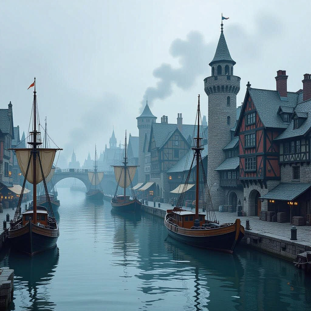 Bustling 17th Century River Port City