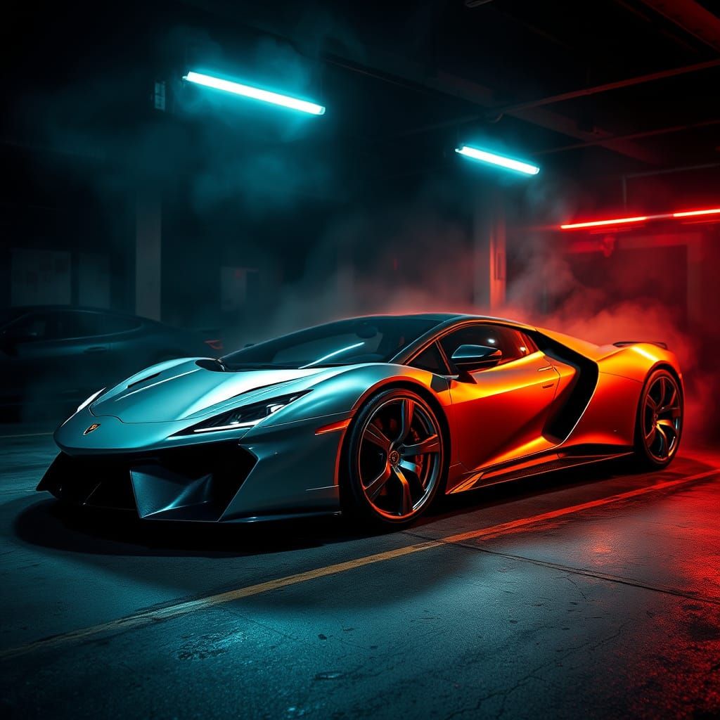 Luxury Sports Car in Atmospheric Garage