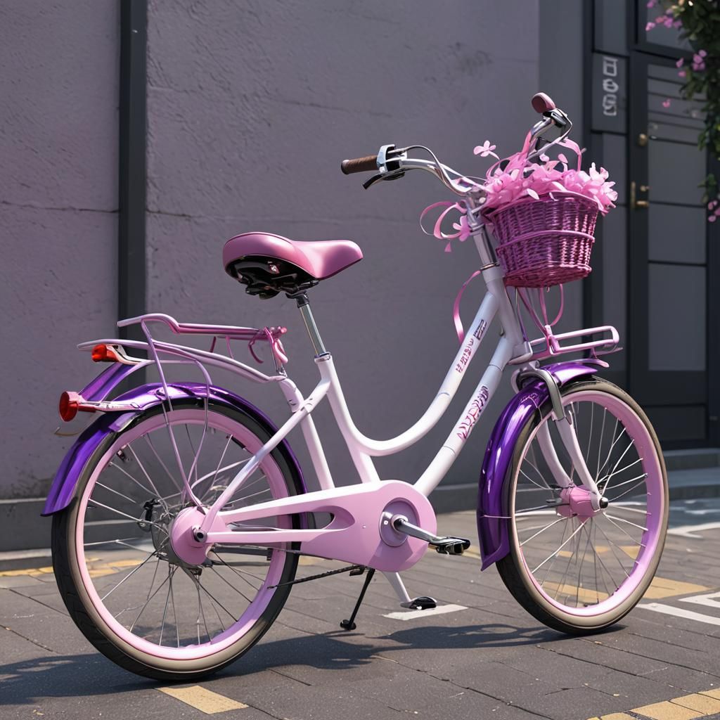 Purple Girl's Bike in Detailed Anime Style