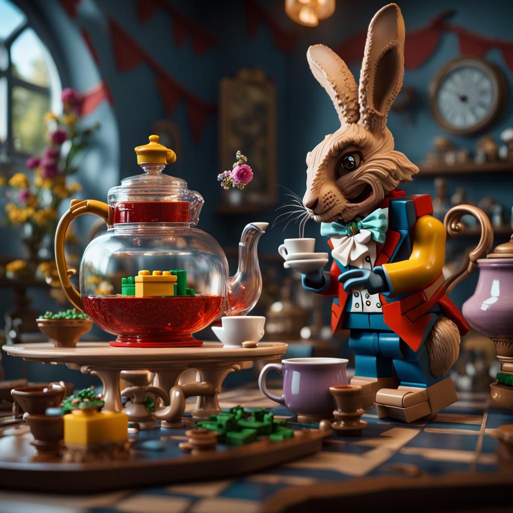 Lego Mad Hatter's Tea Party: Detailed Digital Art