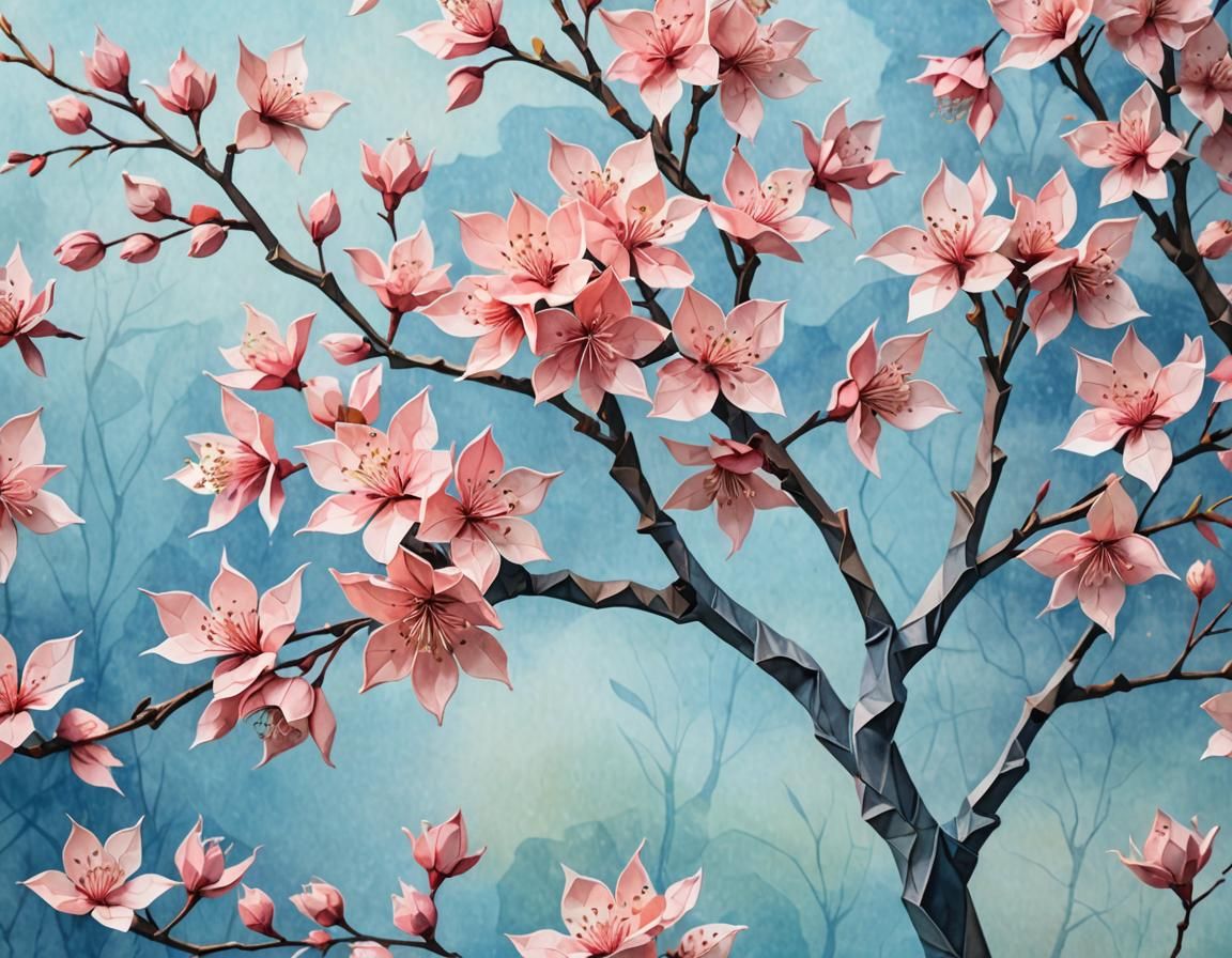Origami Cherry Tree: Pastel Watercolor for Breast Cancer Awa...