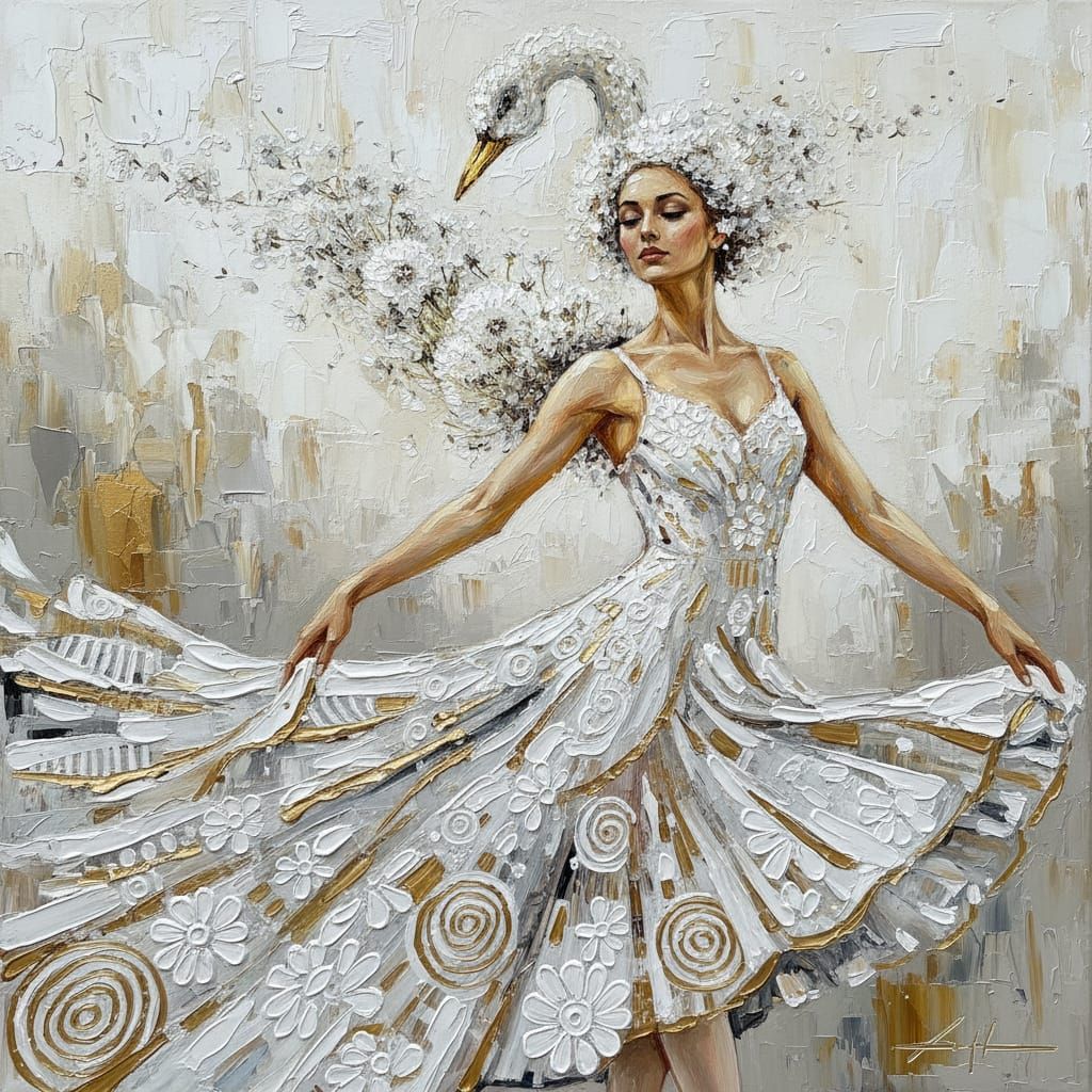 Ballerina in White Dress, Impasto Style