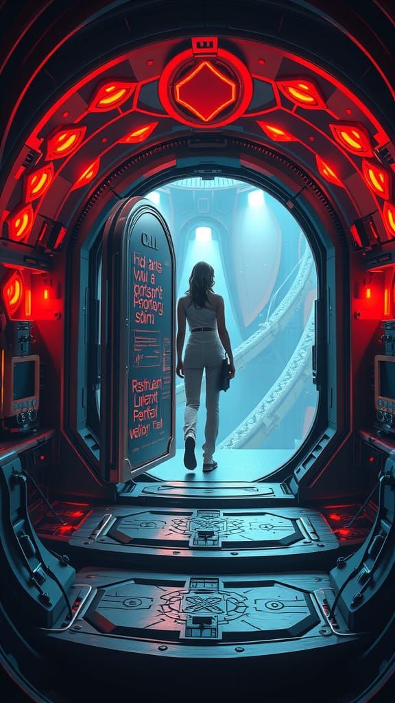 Futuristic Woman on High-Tech Trap Door