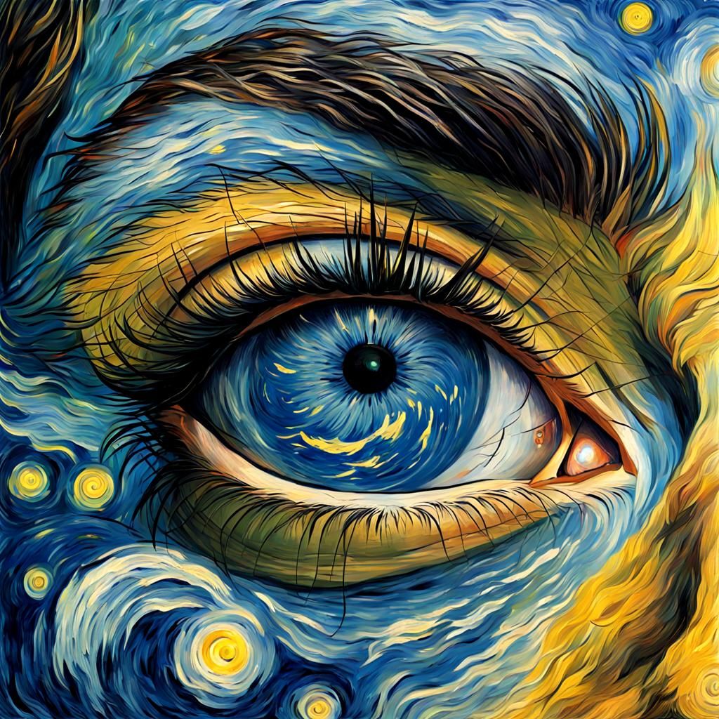 Eye Reflecting Starry Night: Impressionist Style