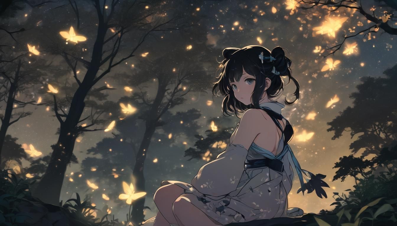 Ethereal Ukiyo-e Cat Girls in Cosmic Embrace