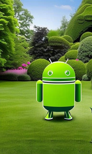 Bugdroid in a Serene Garden Landscape