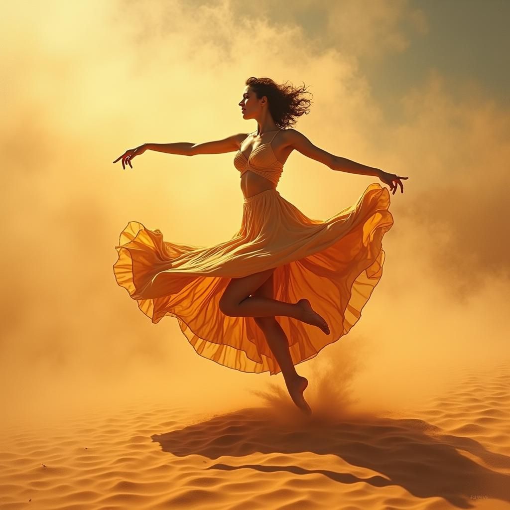 Elegant Dancer in Sahara Sandstorm: Post-Impressionist Art
