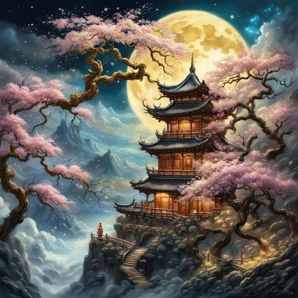 Chinese Fairy Tale in Sakura Clouds: Anime Art