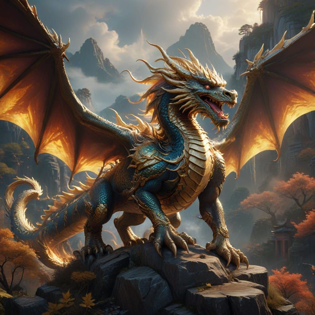 Majestic Chinese Dragon Soars Through Ancient China in Vibra...