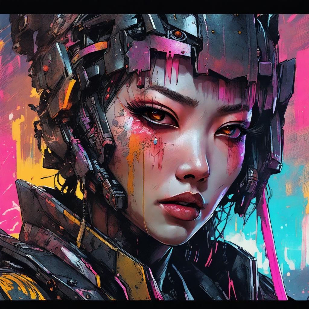 Cyberpunk Japanese Warrior Queen Portrait