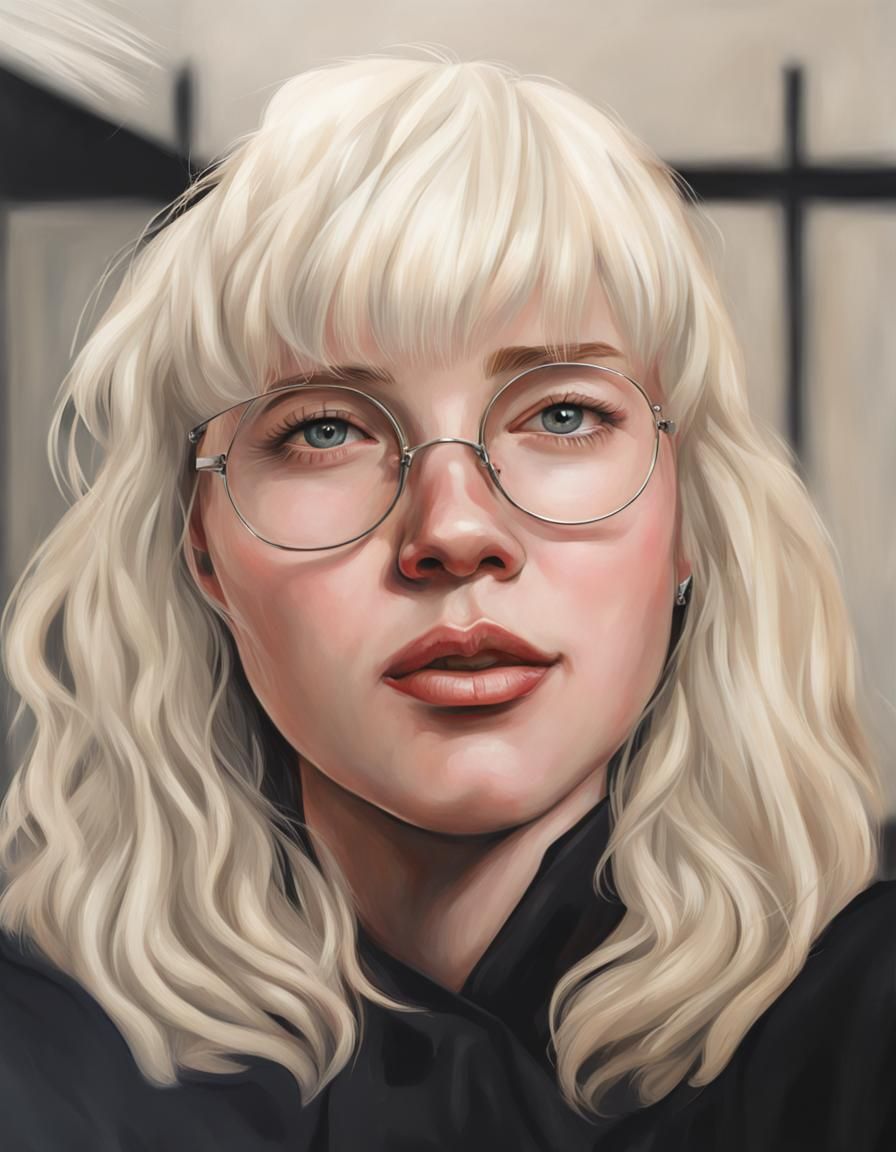 Nerd Girl with White Hair