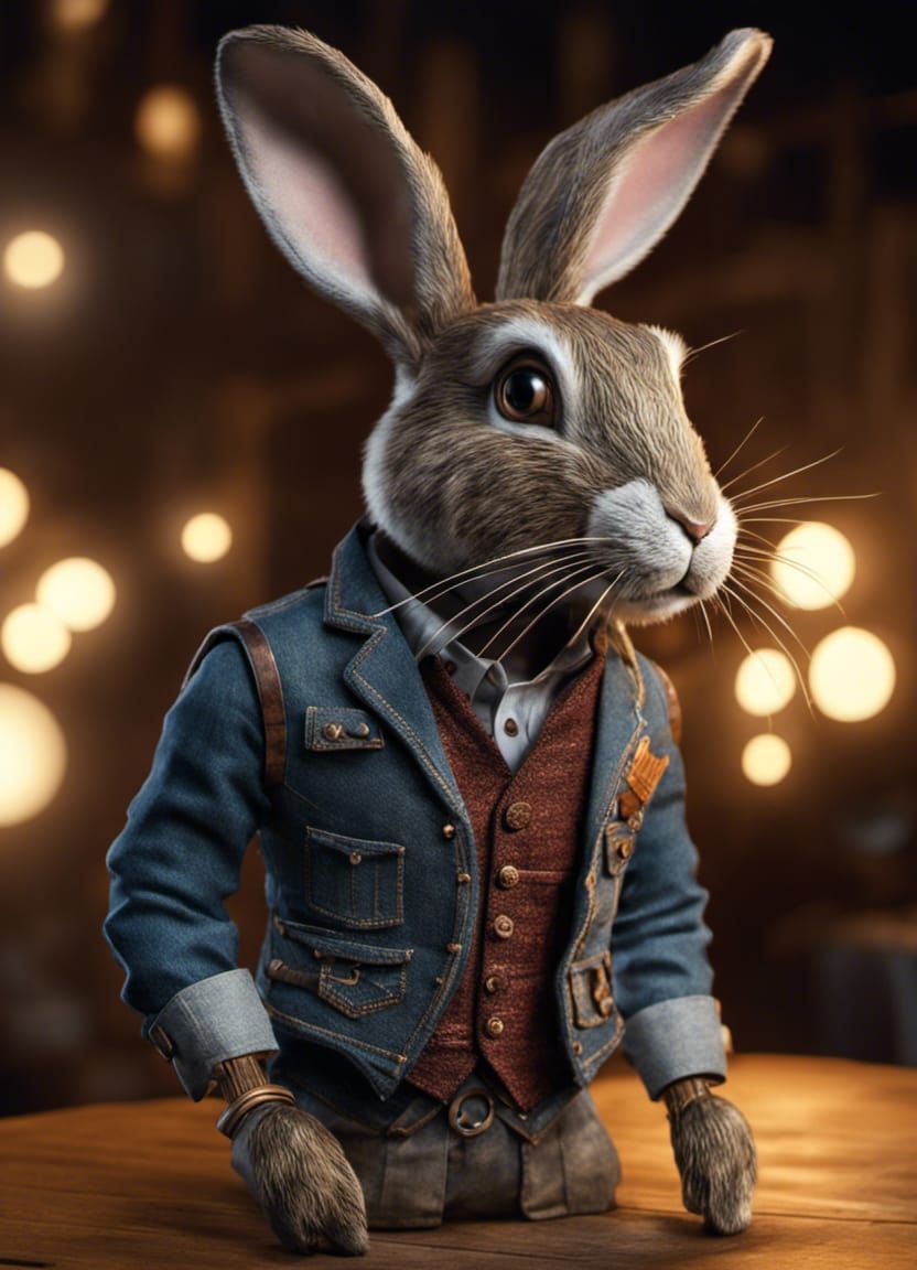 Rabbit's Recycled Denim Waistcoat: 8K Concept Art