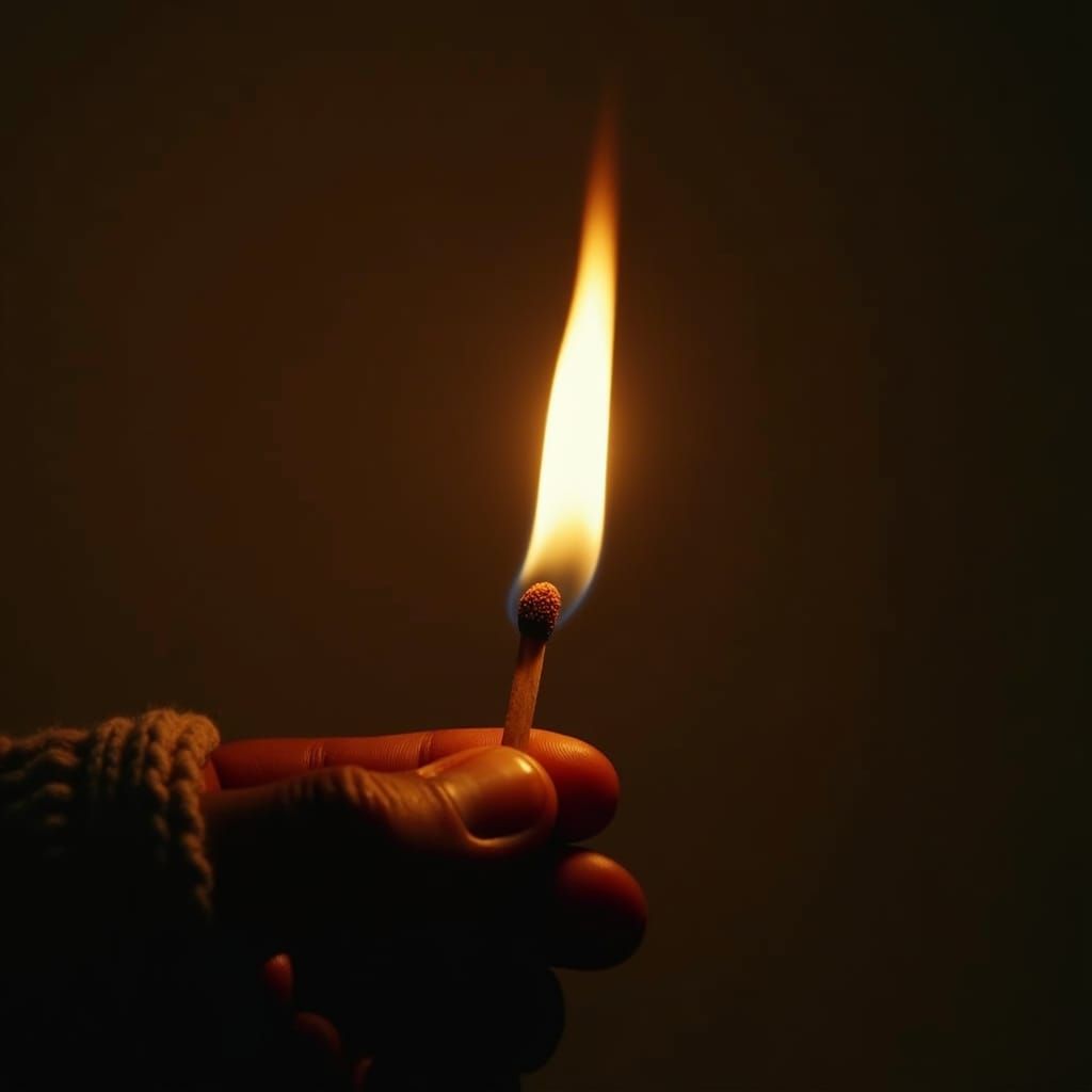 Dramatic Lit Matchstick Close-Up in Cinematic Style