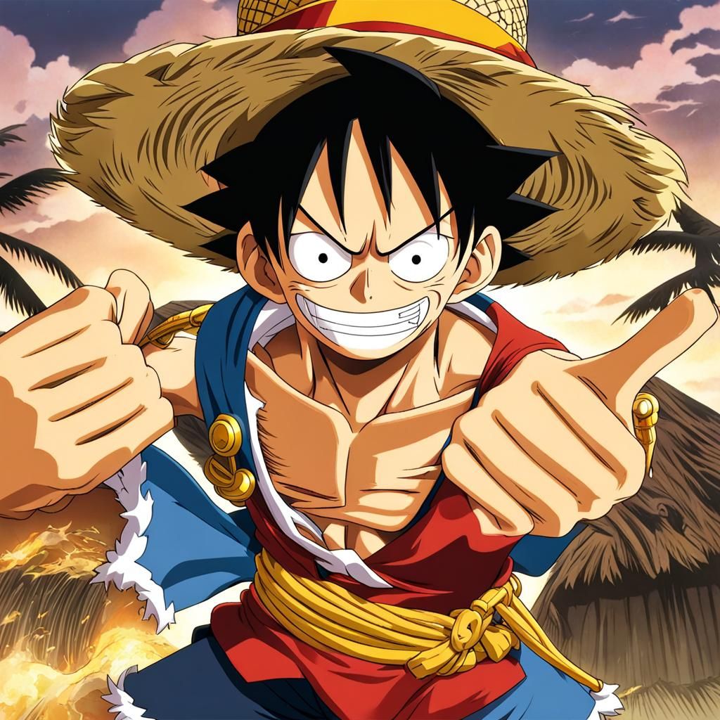 Luffy Holding Sukuna's Finger: Crossover Illustration