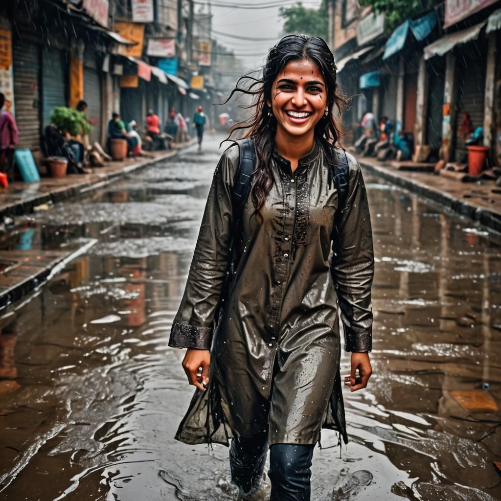 Hyperrealistic Photo of Smiling Girl with Wet Eyes