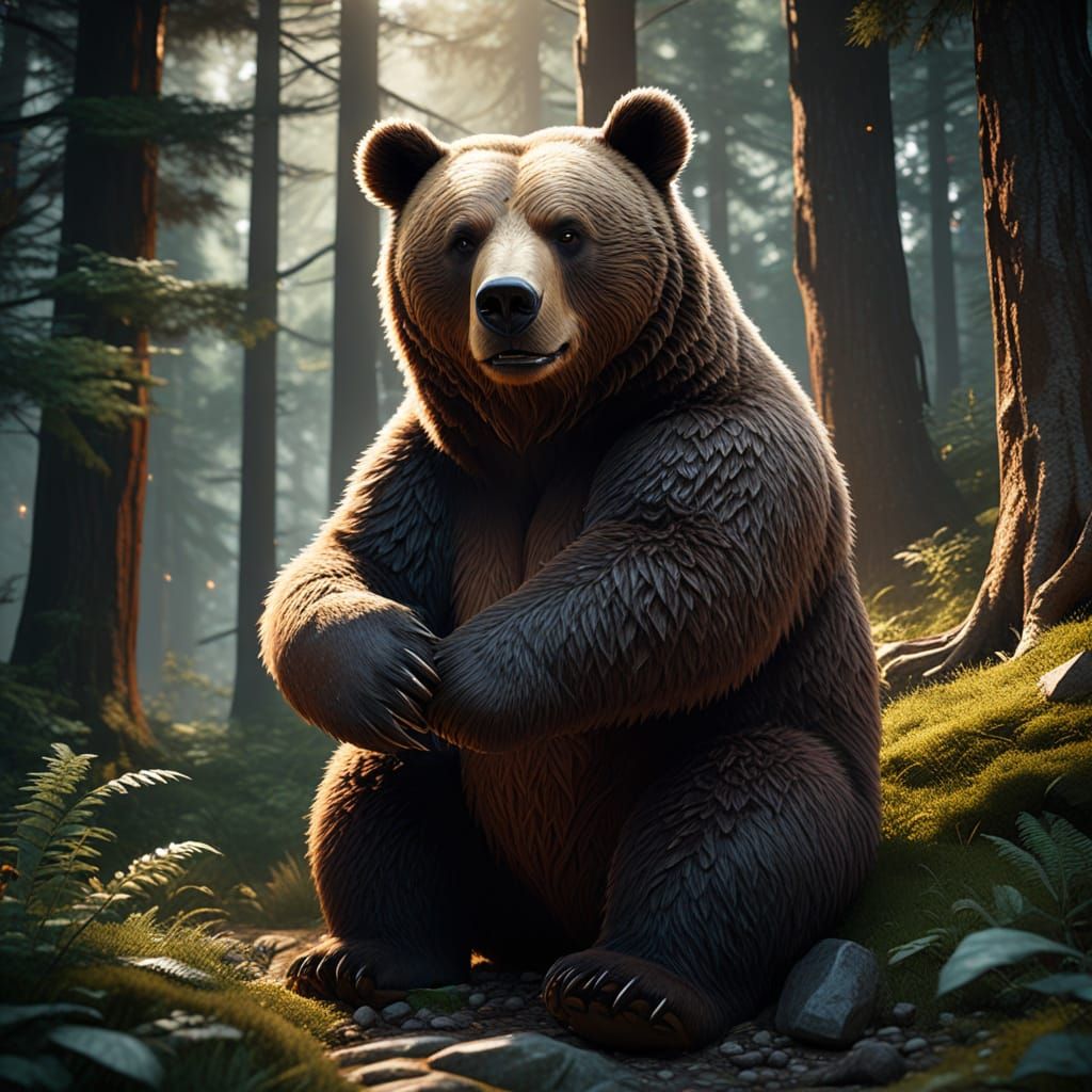Friendly Bear Hug in Enchanting Forest