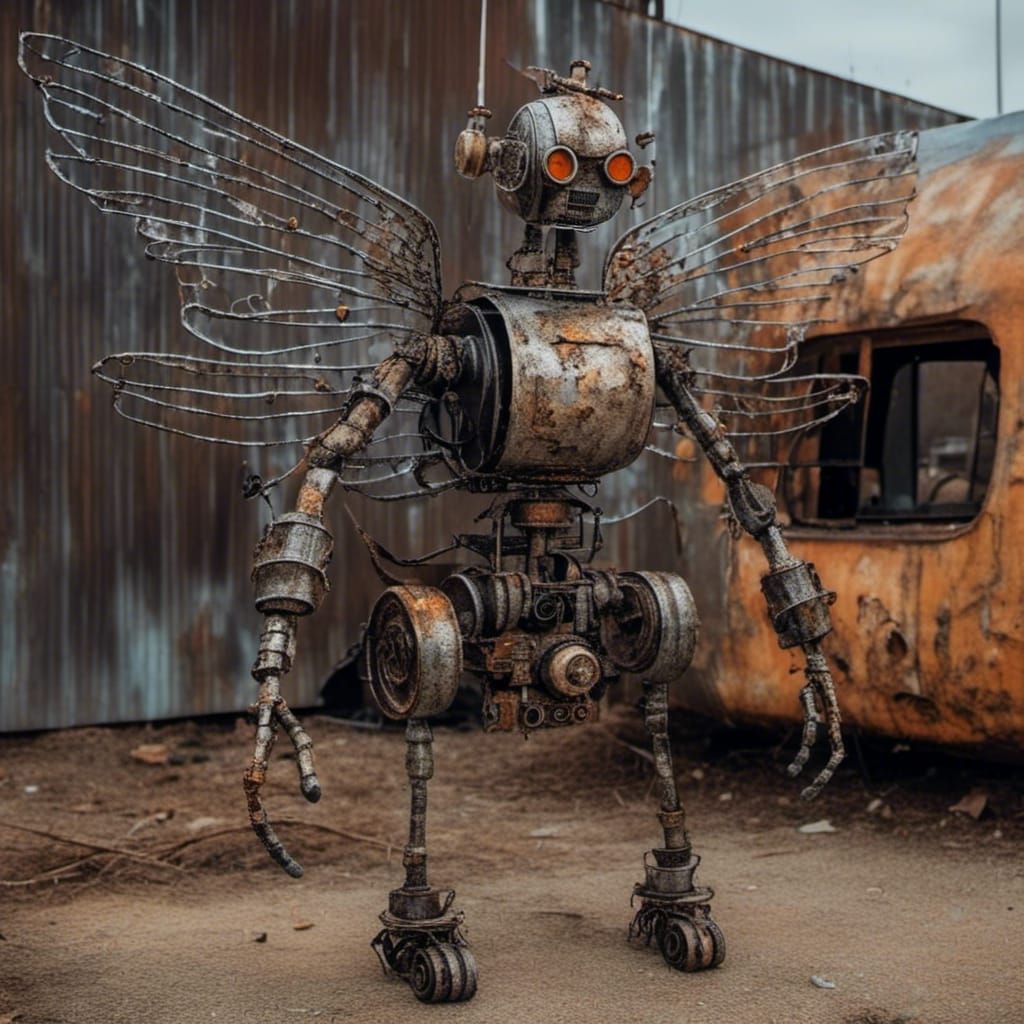 Steampunk Robot Fairy in Metal Junkyard