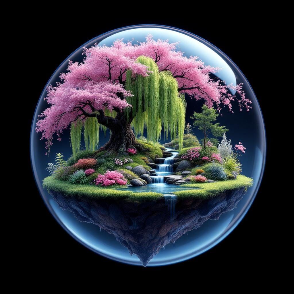 Island Oasis in a Bubble: Hyperrealistic Fantasy Art