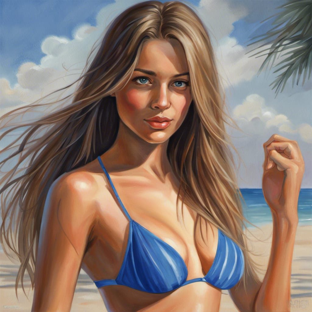 Realistic Portrait of a Young Woman in Bikini