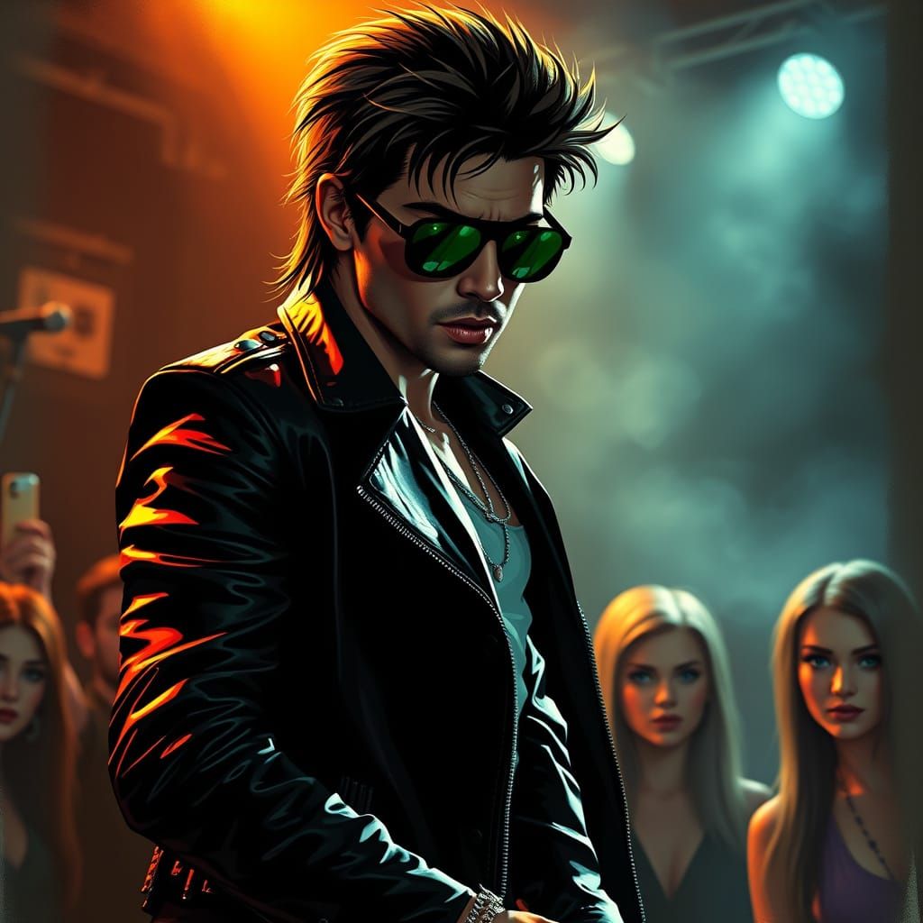 Rockstar Charisma in Smoky Concert Venue