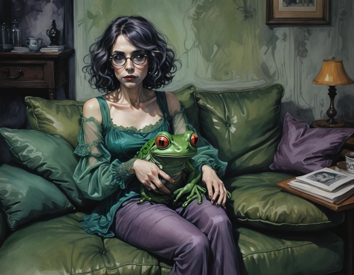 Tim Burton-Style Woman Portrait with Frog