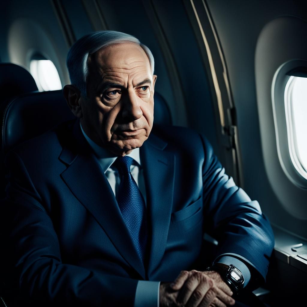 Handcuffed Netanyahu on a Plane, Cinematic Masterpiece in 35...