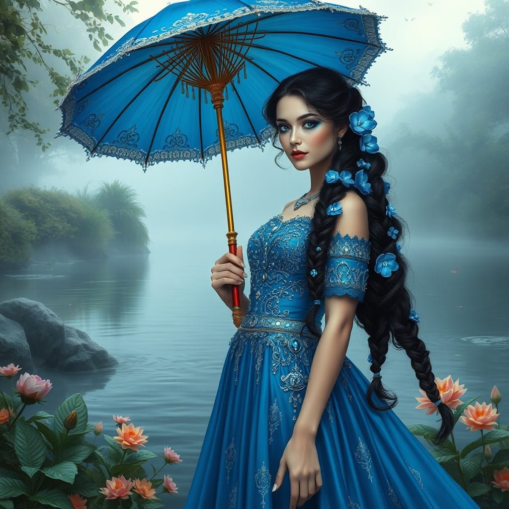 Ethereal Lady by Misty River in Cobalt Blue Gown and Jeweled...