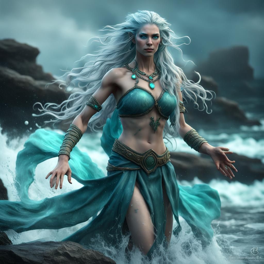 Water Genasi Druid Goddess in 3D Cinematic Style