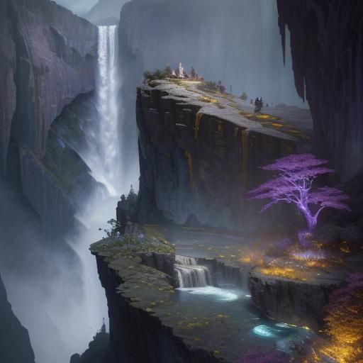 Waterfall Cliff Dark Fantasy Concept Art