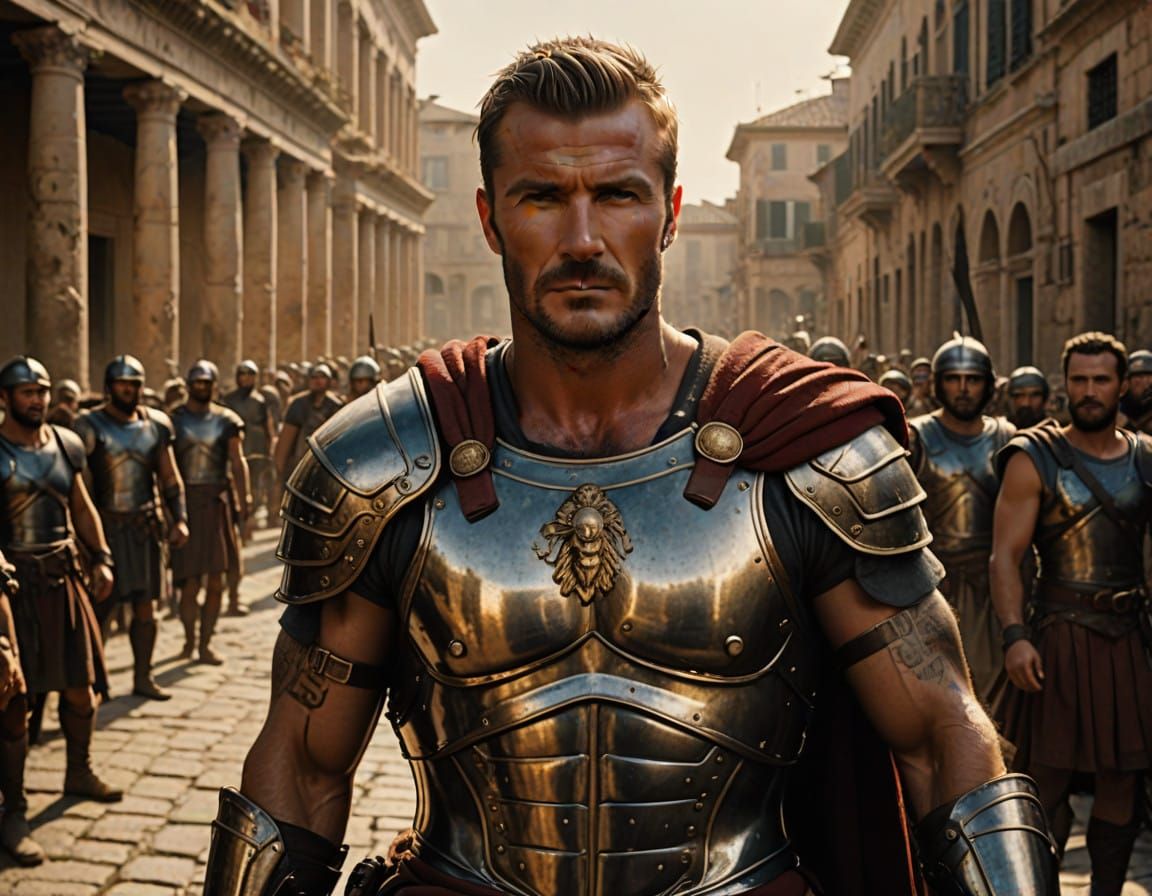 David Beckham as Classical Warrior with Amber Heard in a Rom...