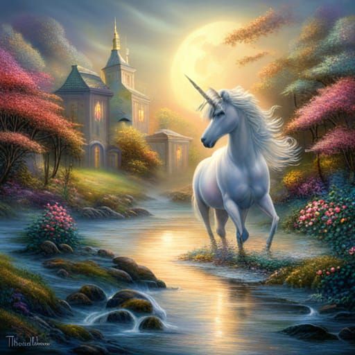 Iridescent Unicorn Dancing in Moonlight: 3D Ethereal Fantasy