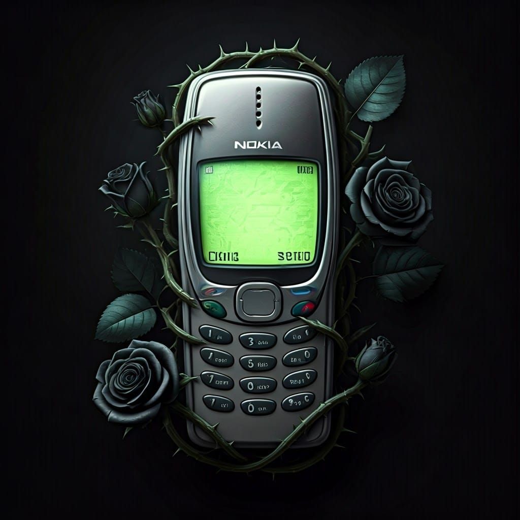 Surrealistic Nokia 3110 Phone in Metallic Silver, Surrounded...