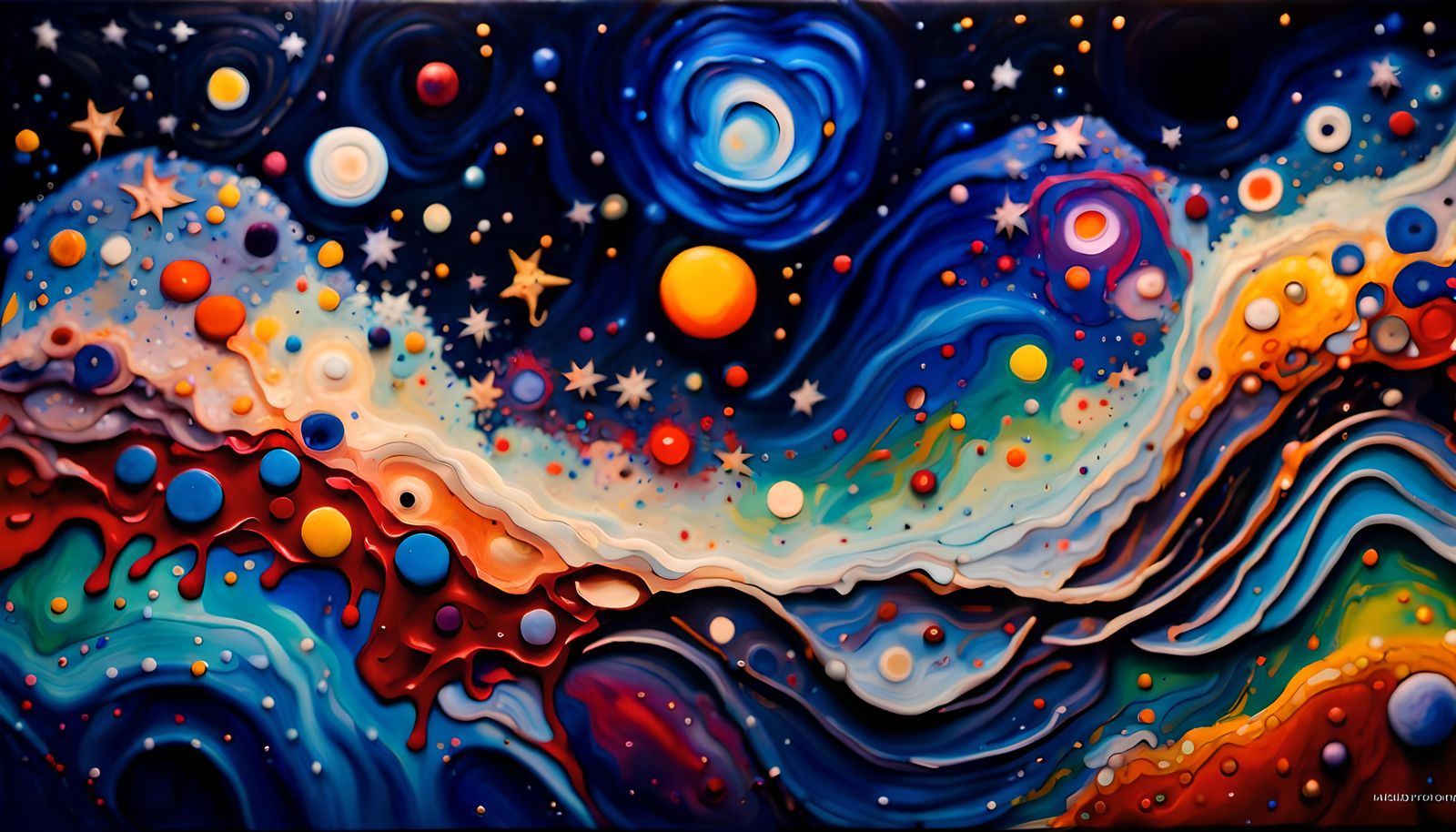 Cosmic Antipasto Oil Painting with Starry Night