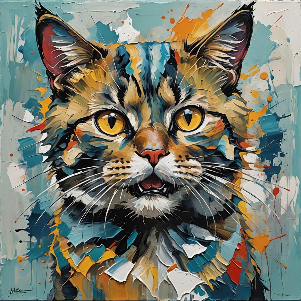 Abstracted Cat in Acrylic Oil Painting Style