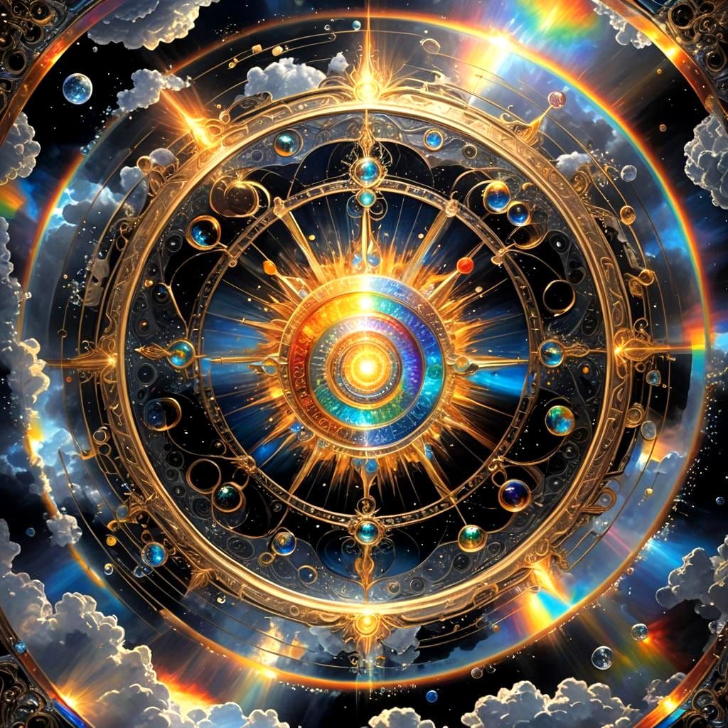 Celestial Figure Lounging on Cloud with Energy Beams