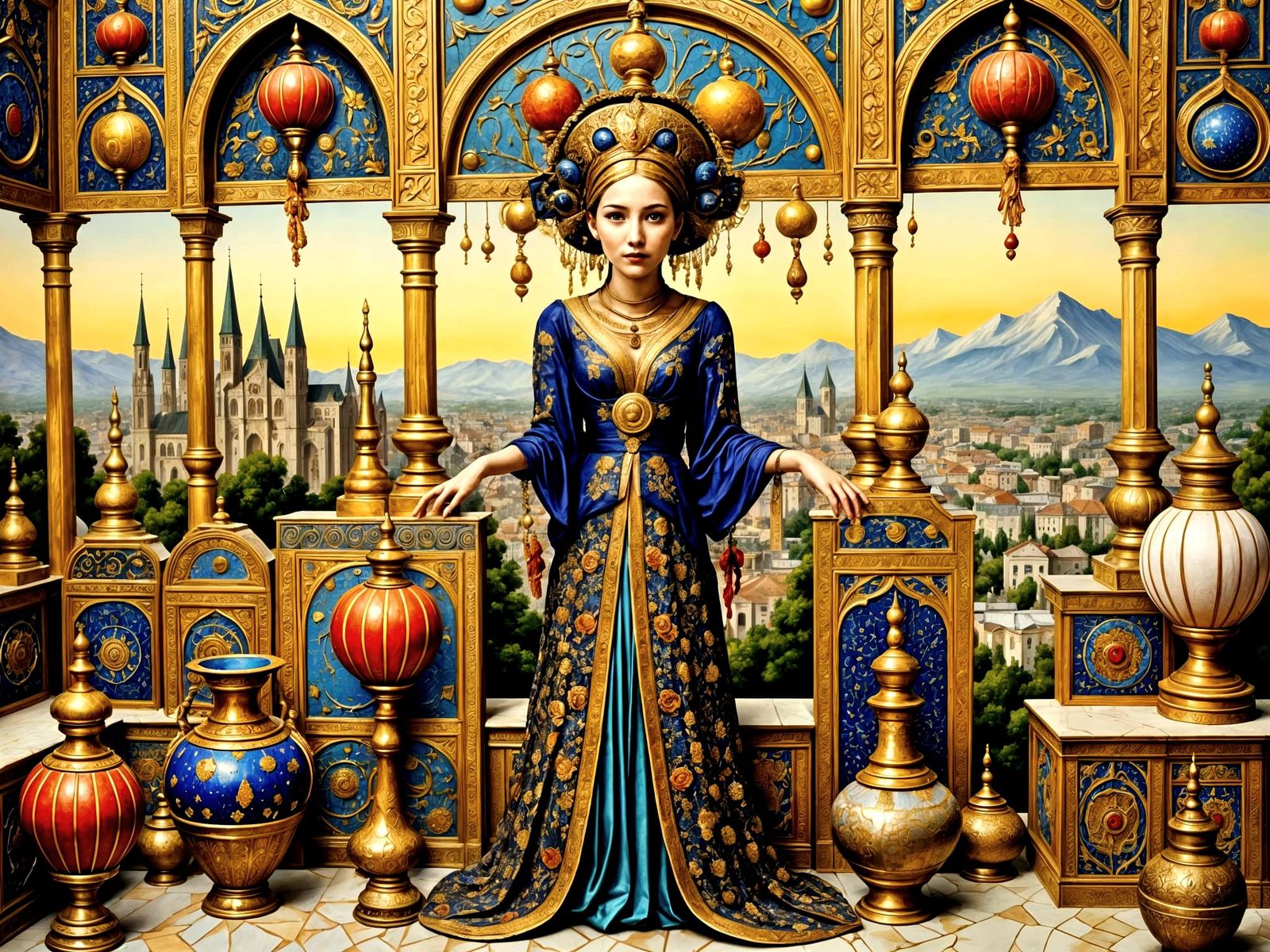 Surreal Oriental Palace Mosaic in Renaissance Style