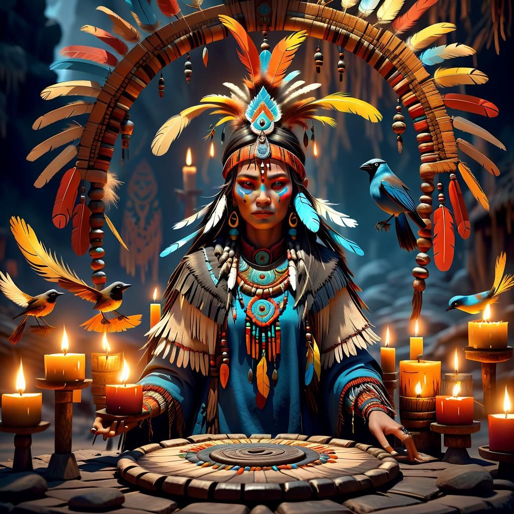 Mystical Shamanka with Glowing Eyes: Fantasy Concept Art