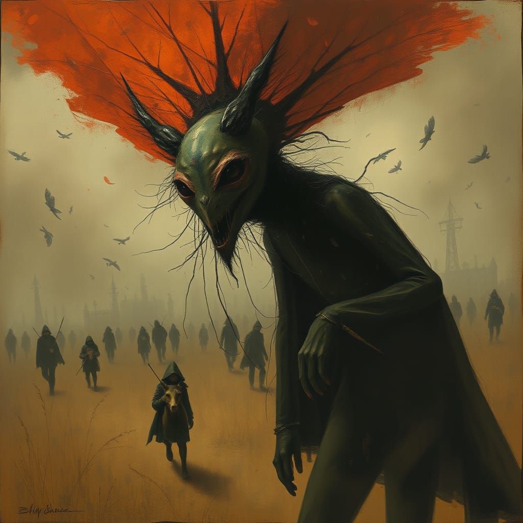 Surreal March of Allergens, Whimsical Naive Art