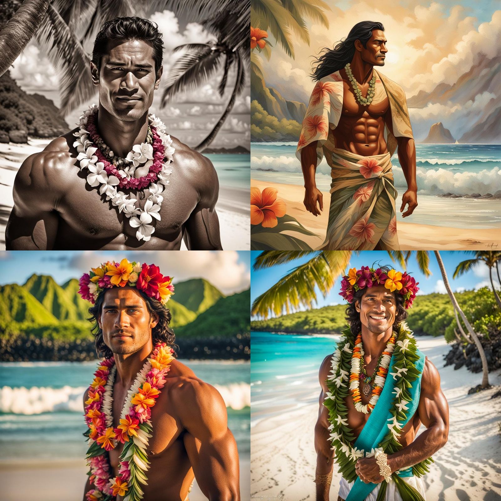 Tahitian Man on Beach in Realistic Oil Painting