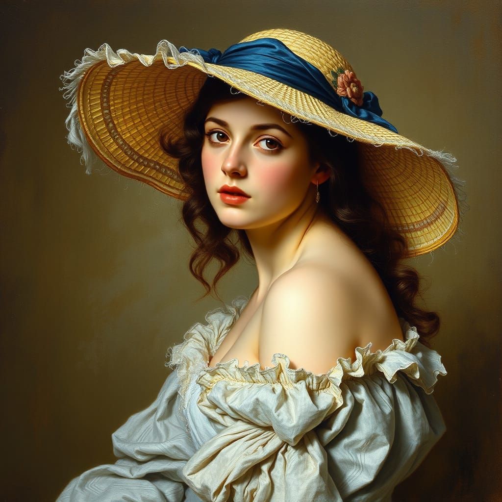 Beautiful Woman in Hat: Impasto Oil Painting