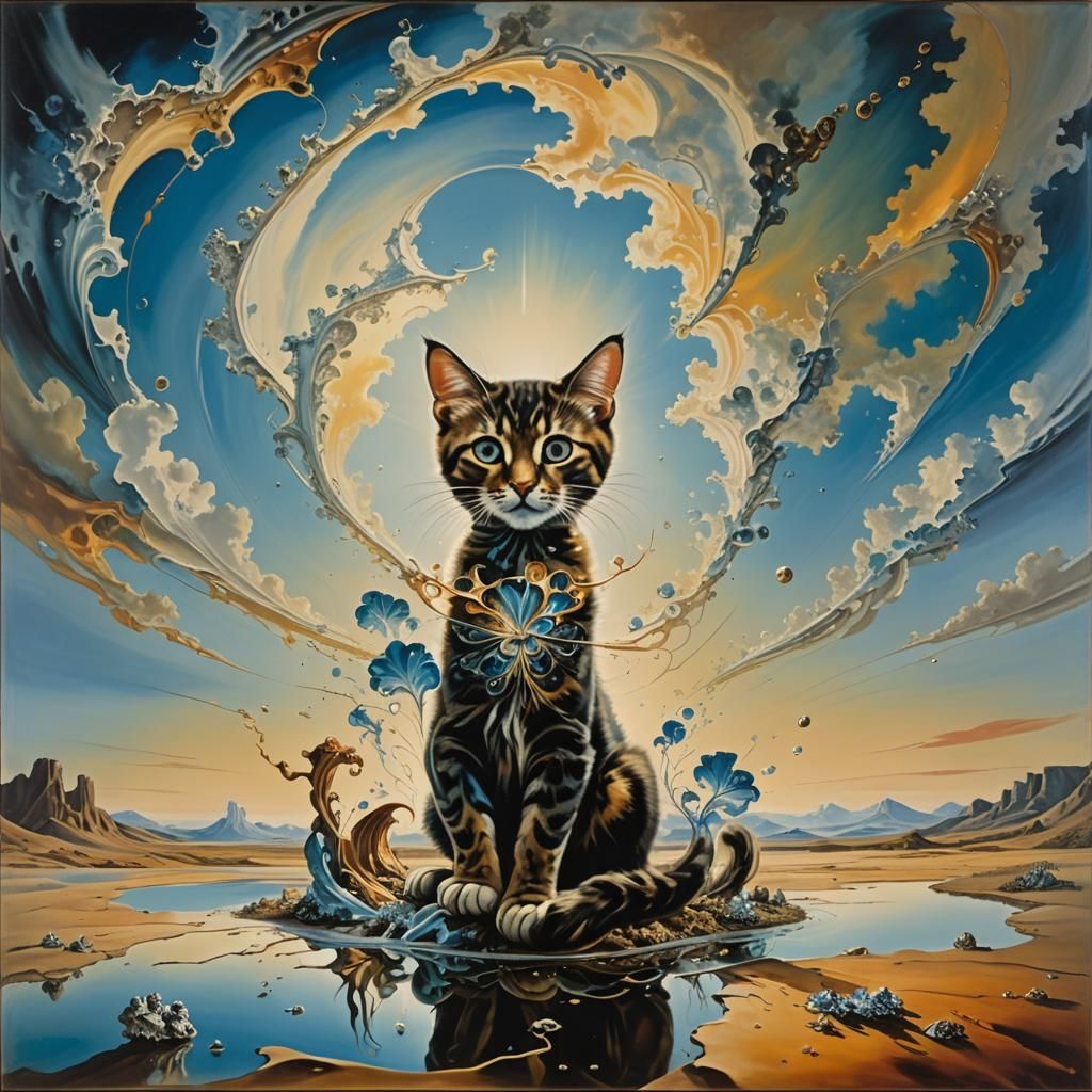 Surreal Landscape with Elastic Flora and Vortex Kitten