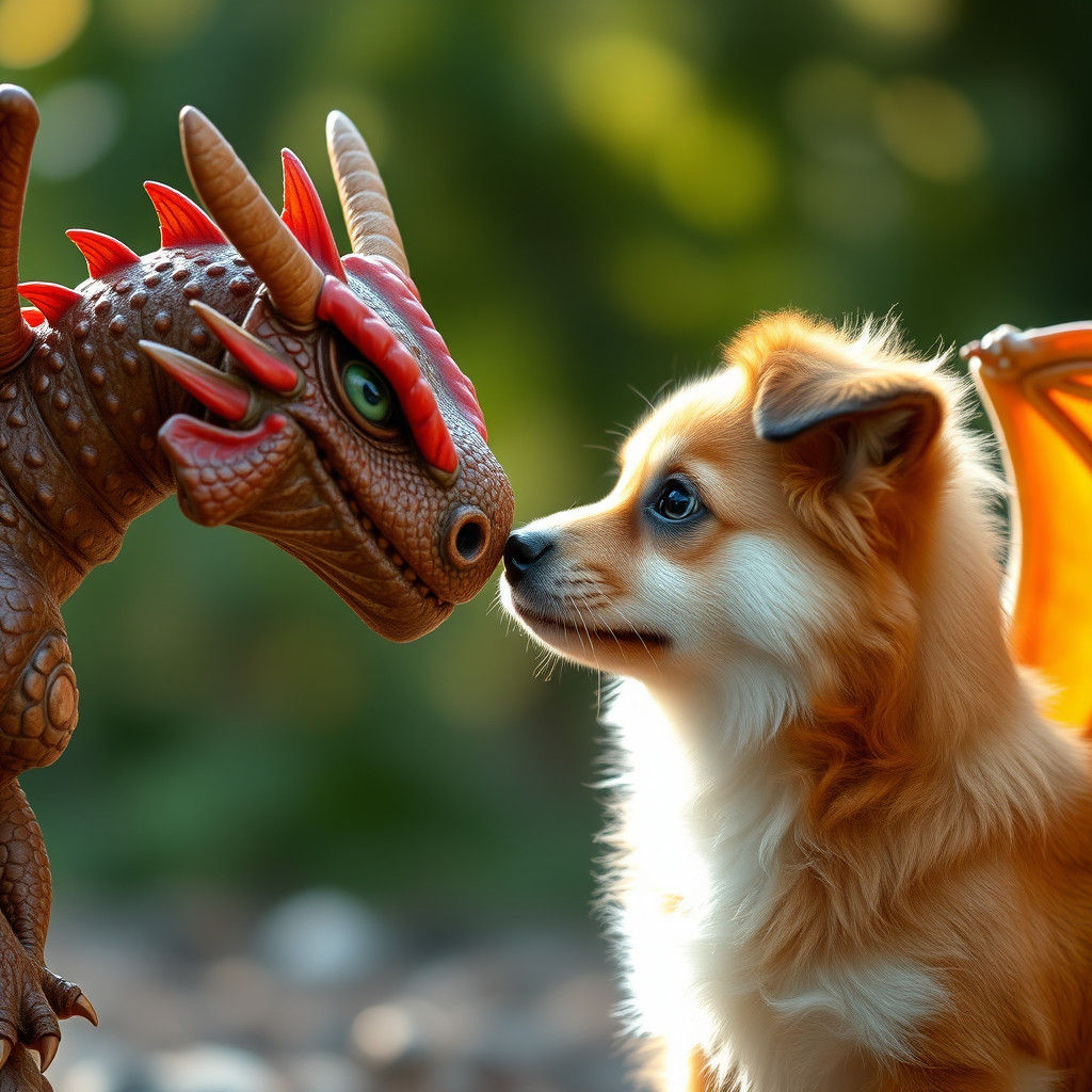 Dog and Dragon Chat: Realistic Photography