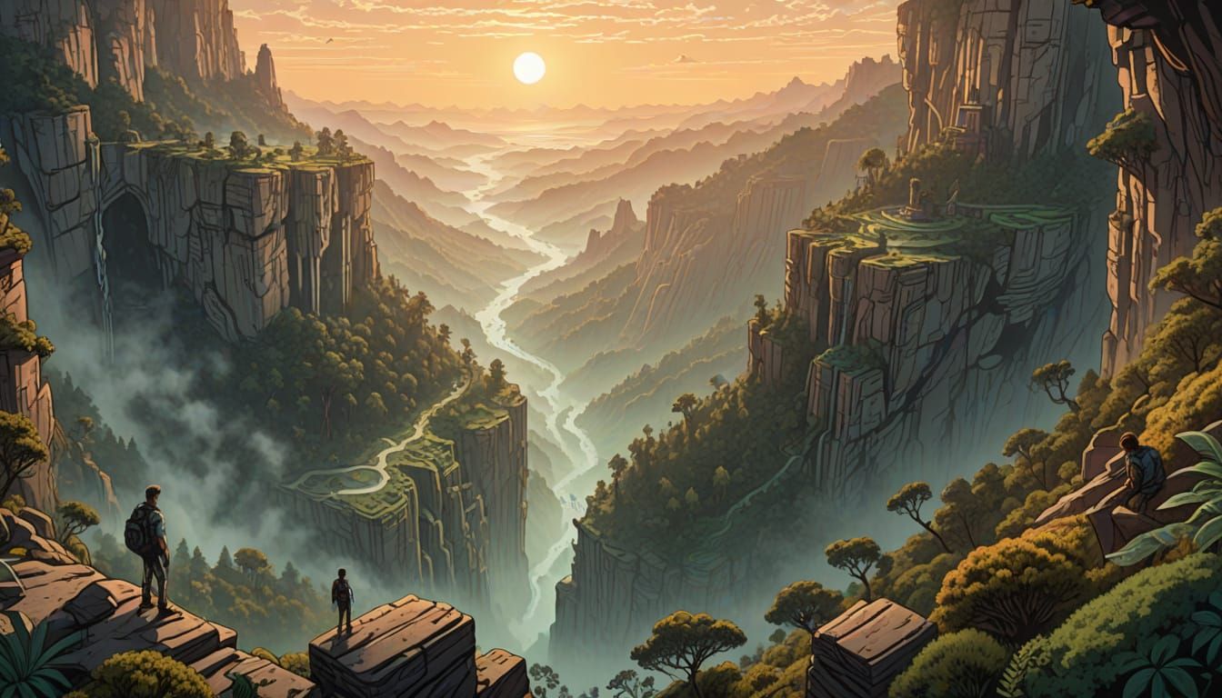 Solarpunk Canyon Labyrinth Unveiled in Dawn's Golden Light