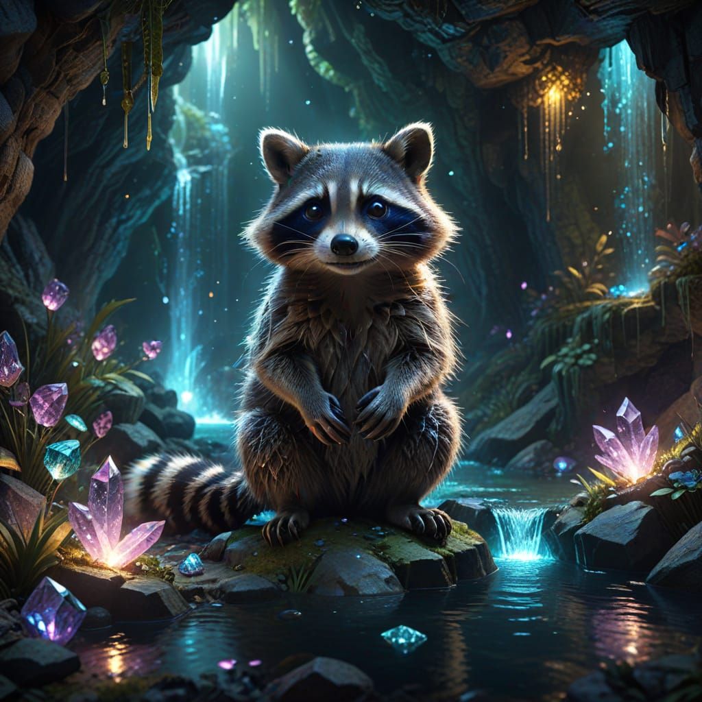Mystical Raccoon Discovers Glowing Grotto