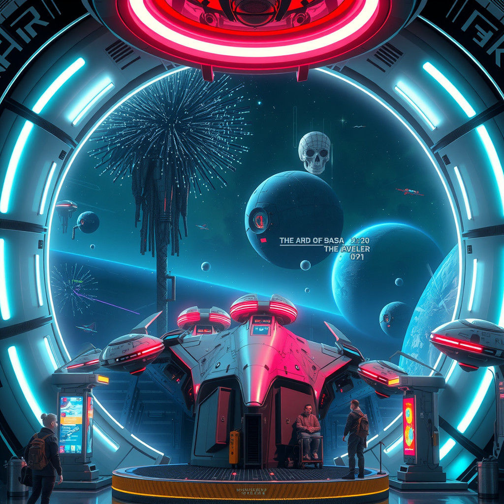 Neon Space Station Fuel Stop with Alien Travelers