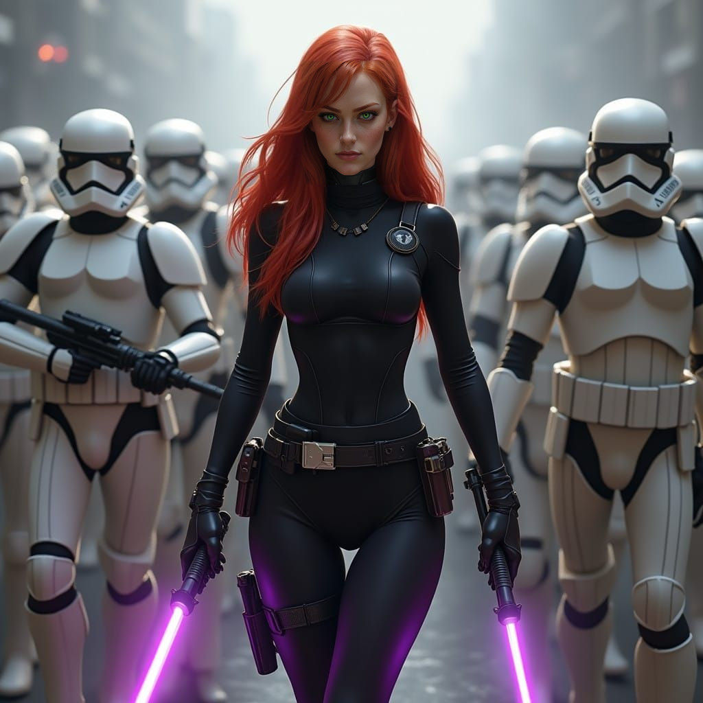 Regal Galactic Conqueror in Sultry Black Attire and Violet L...