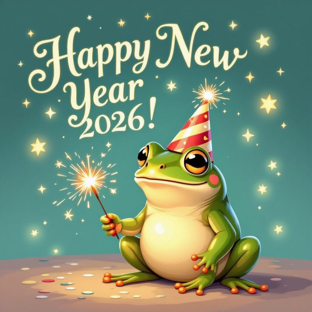 Whimsical Frog Celebrates New Year 2026 with Sparkler